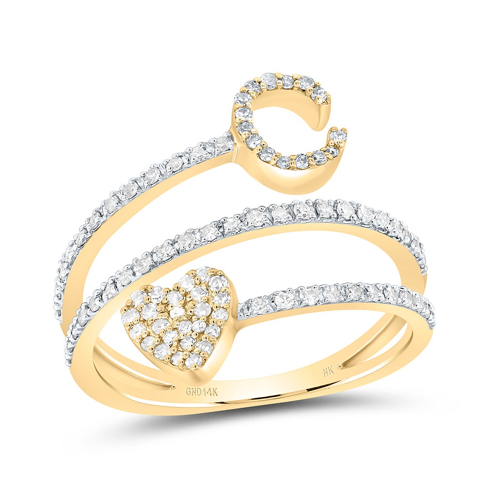 3/8CTW-NAT DIA NK GIFT INITIAL "C" HEART LADIES RING