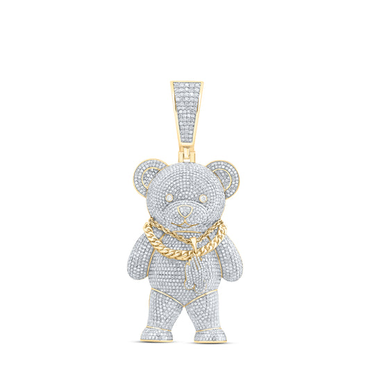 7 1/2CTW-NAT DIA NK TEDDY BEAR MENS CHARM WITH CHAIN