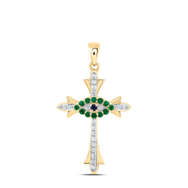 1/10CTW-NAT DIA CN 1/10CTW-RD-BS, 0.015CTW-RD-EM NAT GEM CROSS PENDANT