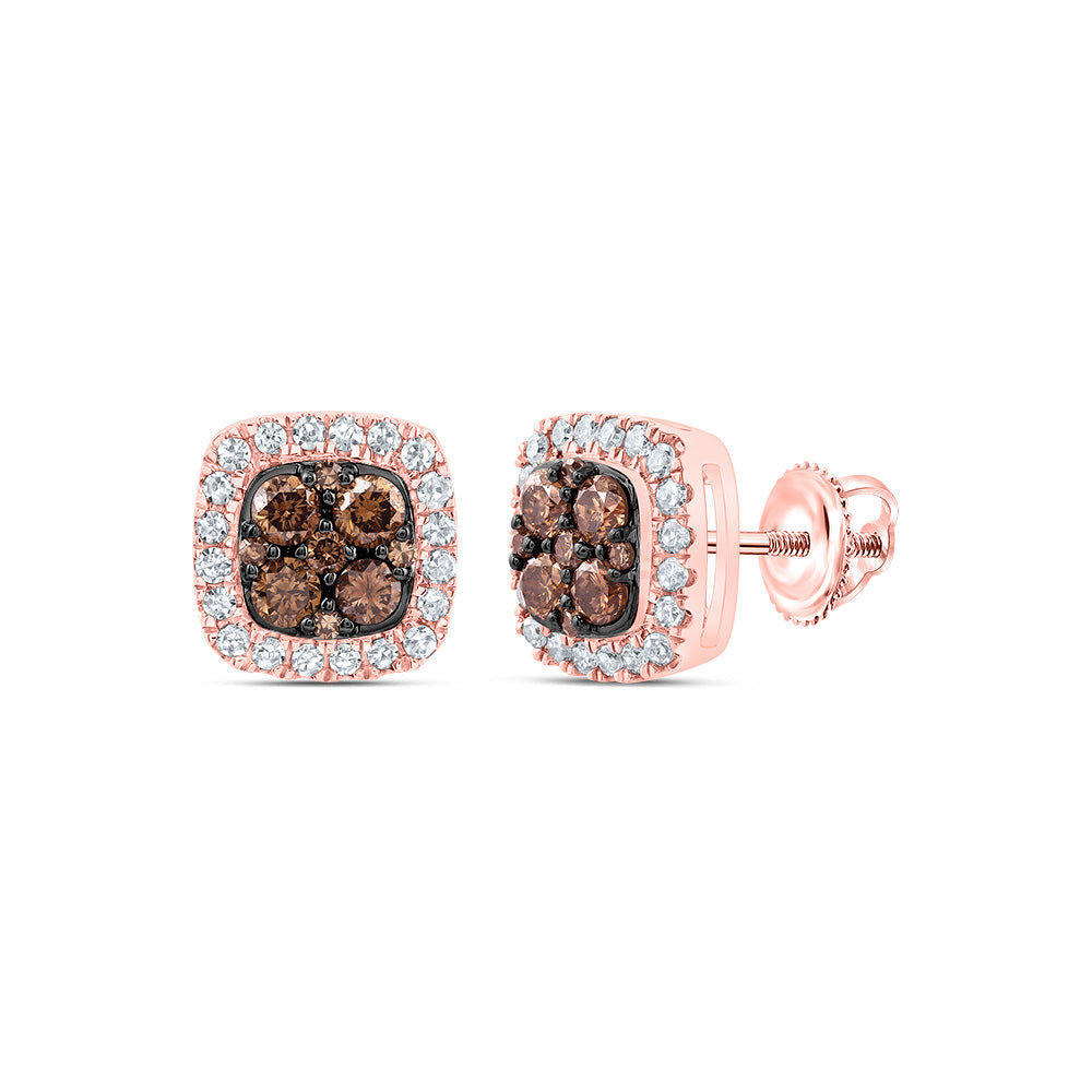 1/2CTW-NAT DIA CN  COGNAC NATURAL CUSHION STUD EARRING