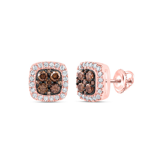 1/2CTW-NAT DIA CN  COGNAC NATURAL CUSHION STUD EARRING