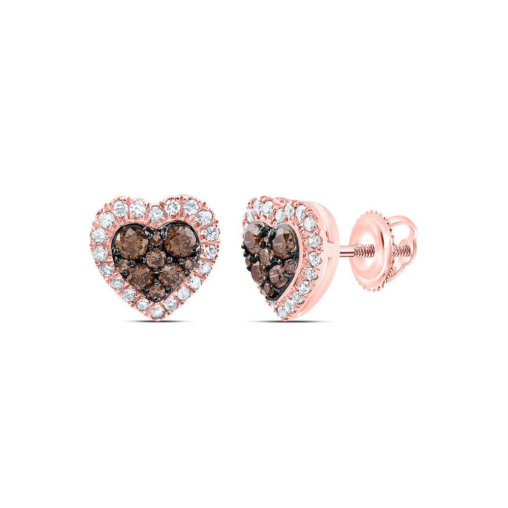 1/2CTW-NAT DIA CN  COGNAC NATURAL HEART STUD EARRING