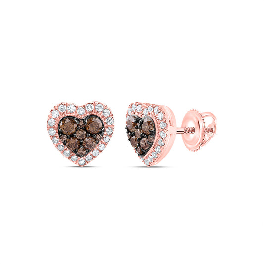 1/2CTW-NAT DIA CN  COGNAC NATURAL HEART STUD EARRING