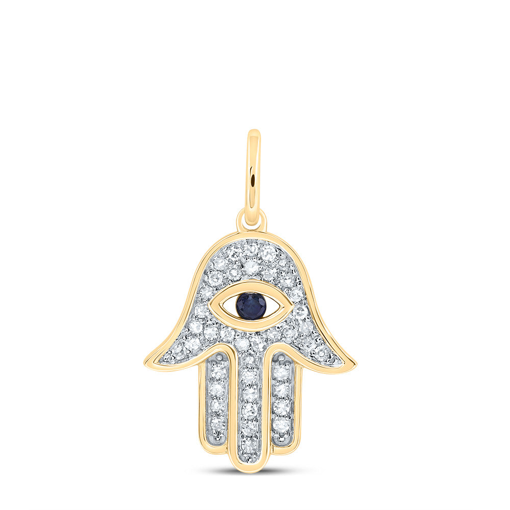 1/6 CTW-NAT DIA CN 2MM-RD-BS NAT GEM EVIL EYE HAMSA PENDANT