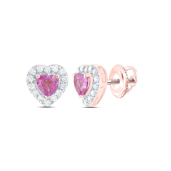 1/10CTW-NAT DIA CN 3MM HT-PINK SAPP NAT GEM STUD HEART EARRING