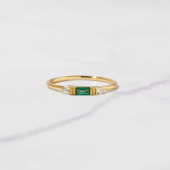 Green Emerald Baguette Engagement Ring