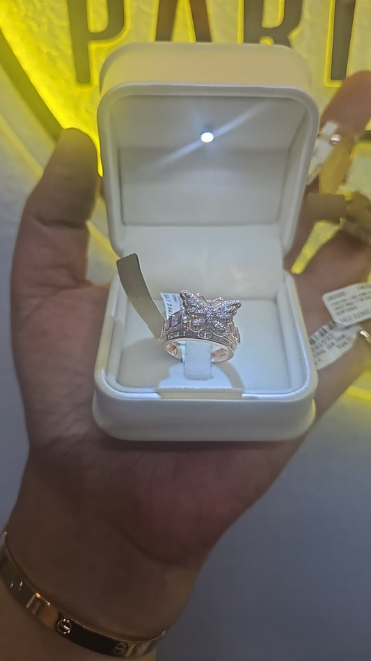 14 k anillo diamante mariposa talla 7